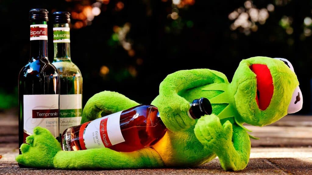 Kermit with Rosé Wine